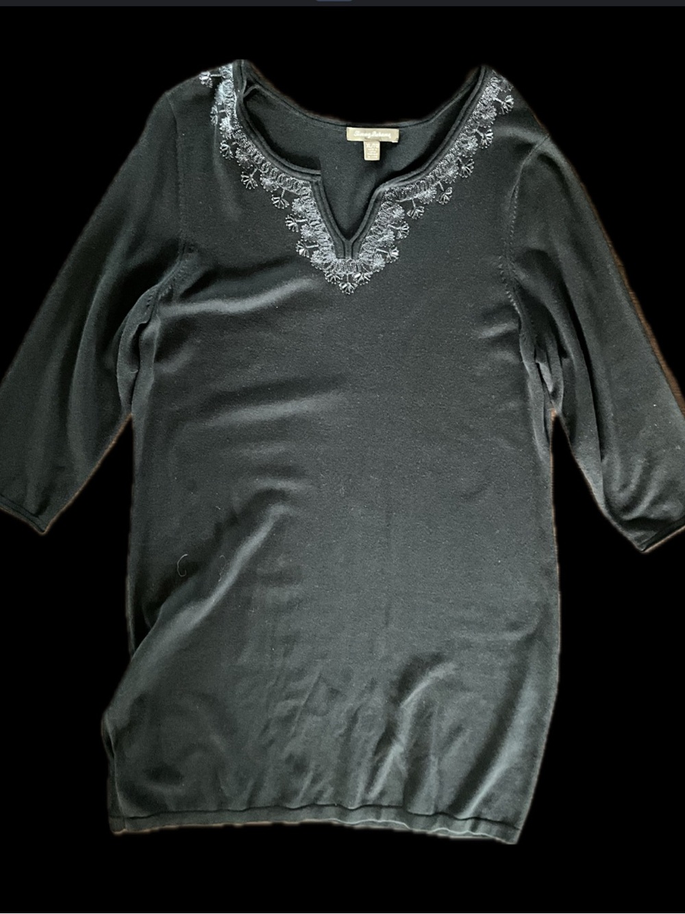 Tommy Bahama Black Embroidered V-Neck sweater dress